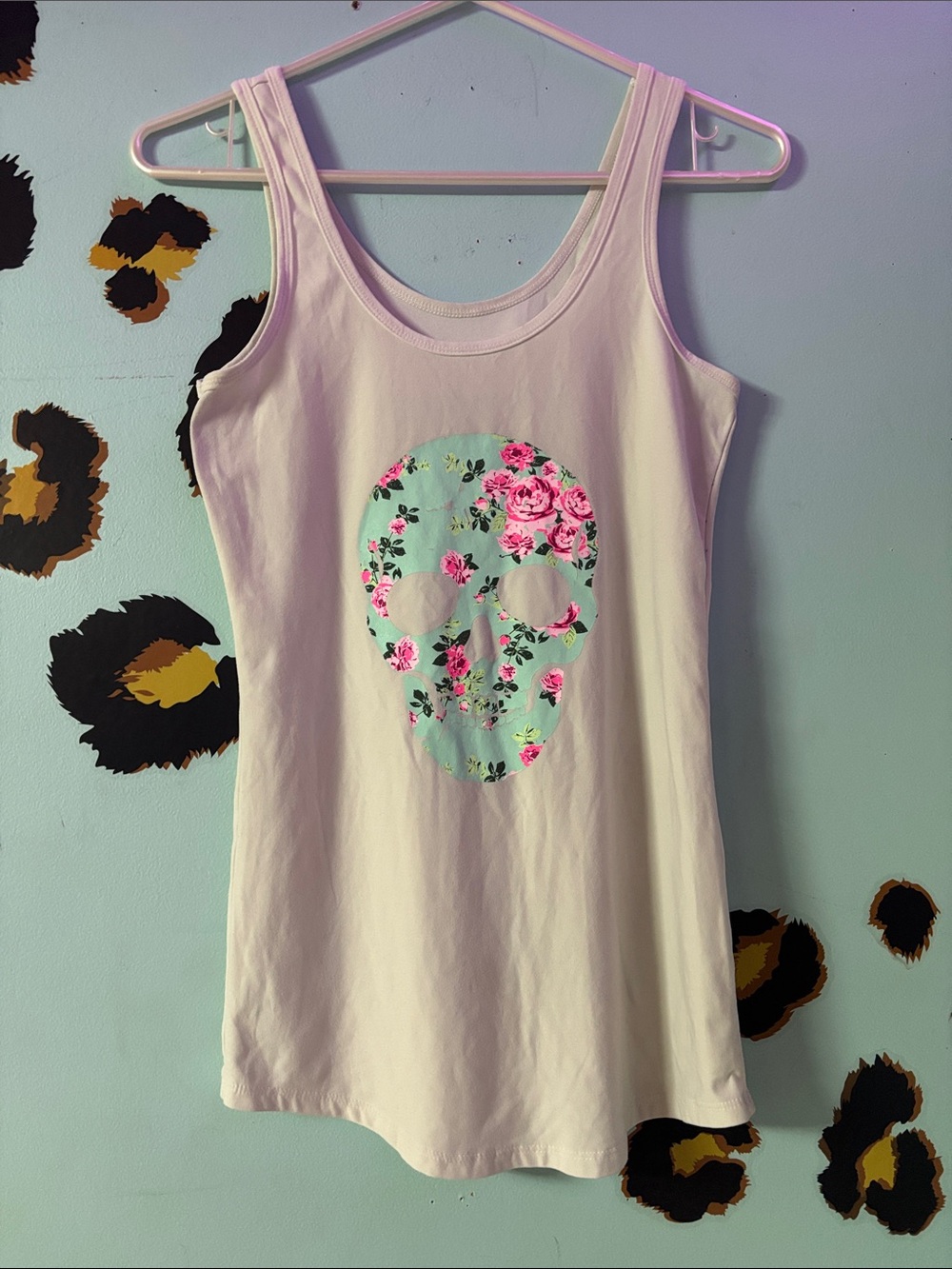 M Skull floral White Scoop Neck Tank